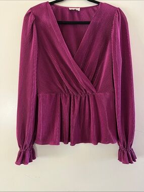 Chenault Pleated Wrap Blouse in Magenta Pink